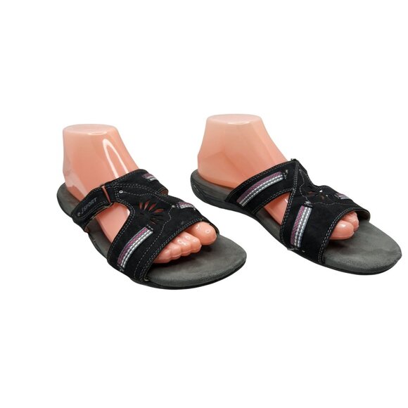Jambu JSport Womens Claudia Black Leather Hook and Loop Adjustable Sandals - Picture 3 of 7